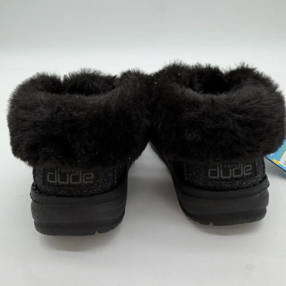 Hey Dude Britt Sparkling Total Black Glitter Cozy FauxFur Casual Shoes Toddler 7